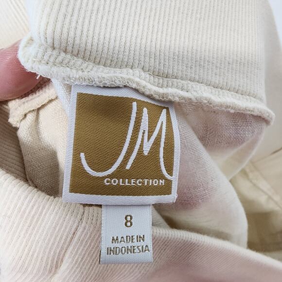 JM Collection Wide Leg Linen Pants Size 8 Cream Pull On Elastic Waist Casual - Picture 9 of 10